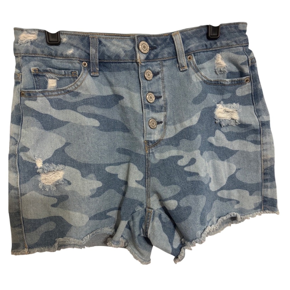 Time and Tru Denim Shorts High Rise‎ Distressed Camo Print Womens Size 6